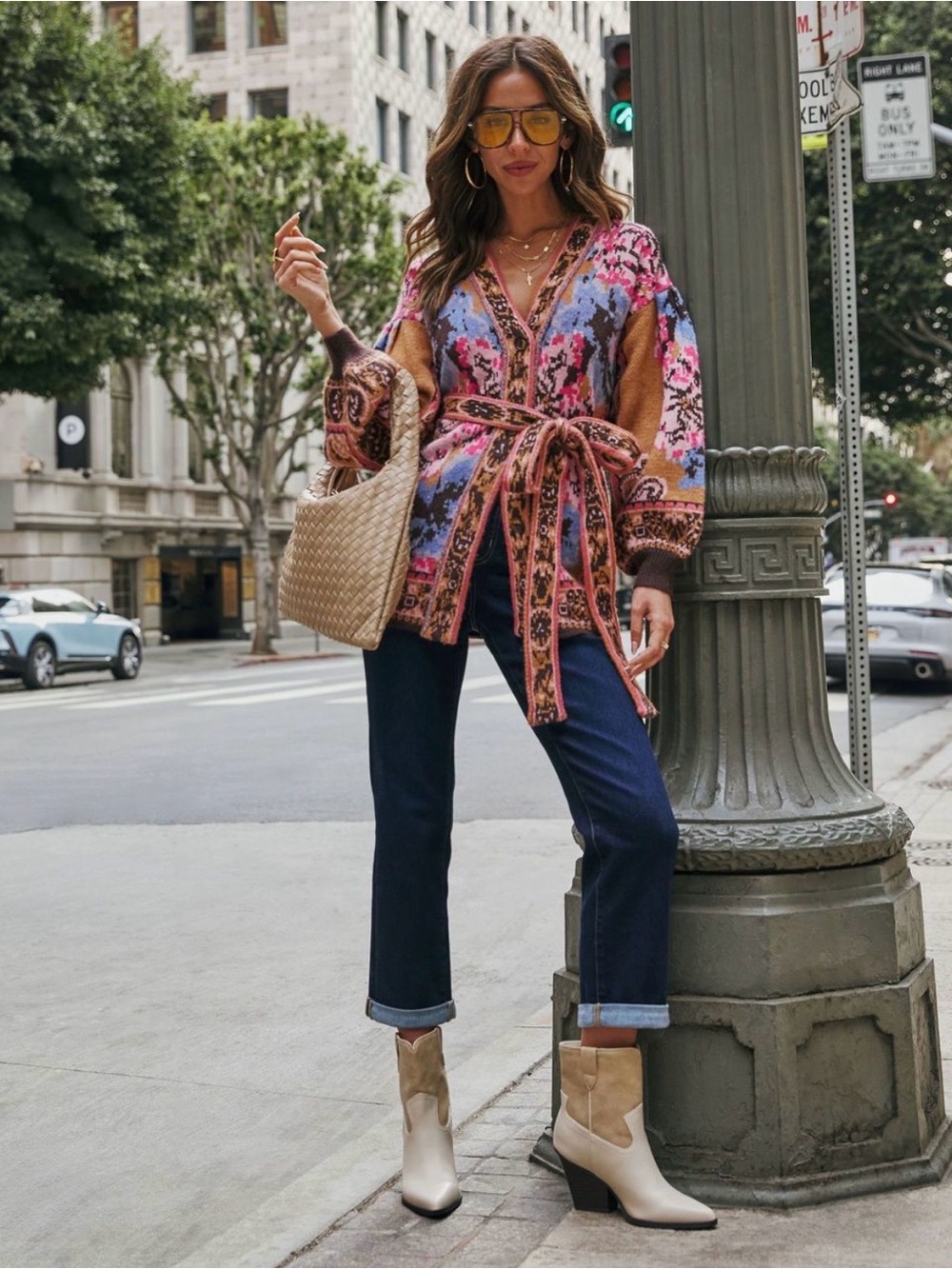VICI Daisy Days Floral Waist Tie Cardigan